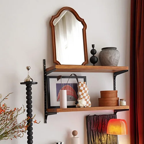 Vista 7 de Espejo de pared arqueado de madera rústica, diseño irregular, espejo decorativo con marco de madera para dormitorio, tocador, sala de estar, entrada