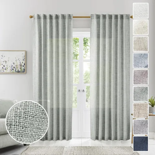 Vista 50 de Cortinas de Lino Natural Color Crema de 84 Pulgadas de Largo para Sala de Estar, Juego de 2 Paneles de Lino Texturizado con Trabillas Traseras