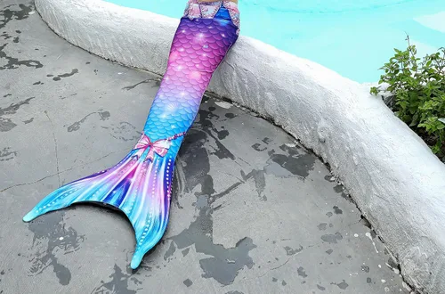Vista 2 de DNFUN Colas de sirena para nadar para niñas, traje de baño de sirena con monoaleta
