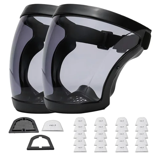 Vista 23 de Escudos activos antivaho de cara completa Protección de expresión visible, transparente, transpirable, cómodo, para adultos, reutilizable
