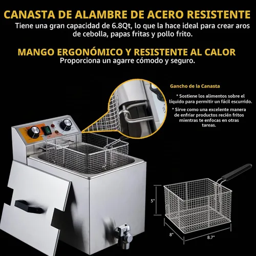 Vista 5 de Festa Essential Freidora eléctrica comercial de encimera de 14 cuartos de galón con cesta de 6.8 cuartos de galón, para restaurante y hogar, 120 V