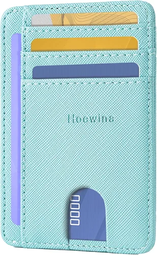 Vista 23 de Hoewina Cartera delgada para hombre, bolsillo frontal minimalista con bloqueo RFID, billetera de cuero delgada para tarjetas de viaje, regalos