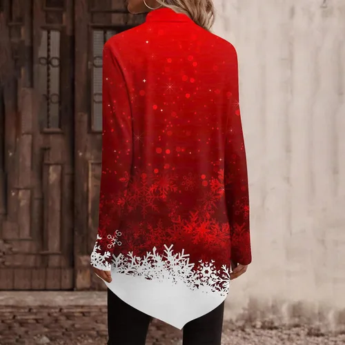 Vista 3 de Christmas Shirts for Women, Women's Fall Christmas Print Tops High Neck 2023 Top Irregular Hem Cute Long Sleeve Pullover