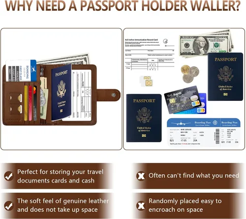 Vista 2 de Cartera de pasaporte de cuero genuino, Nuevo camello