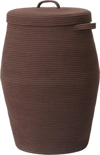 Vista 12 de Cesta alta de cuerda de algodón hecha a mano de 26"x20" con tapa, elegante forma de frasco con cubierta, cesto para ropa con tapa, para dormitorio