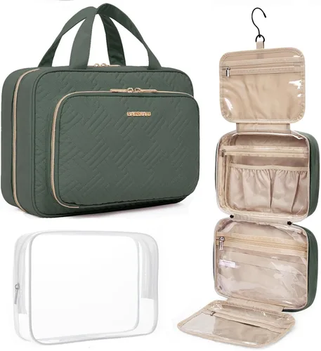 Vista 13 de BAGSMART Neceser de viaje colgante con organizador de maquillaje aprobado por la TSA, bolsa cosmética transparente para artículos de aseo personal