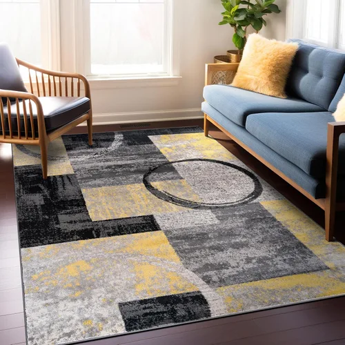 Vista 40 de Rugshop - Alfombra contemporánea con diseño abstracto de círculos, alfombra con respaldo de yute para entrada, cocina o habitación pequeña, marrón