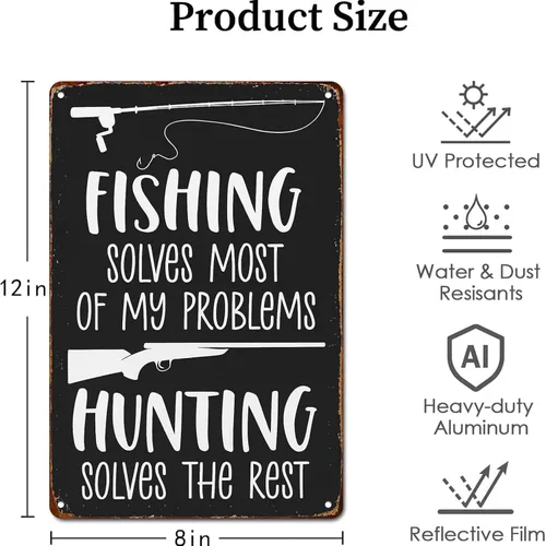 Vista 2 de Cartel de metal retro para decoración de pared con texto en inglés «Fishing Hung Hung» para garaje, hombre, cueva, baño, dormitorio, granja