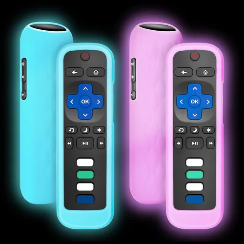 Vista 10 de Funda protectora de silicona para Roku, compatible con todos los controles remotos de TV Roku que brilla en la oscuridad, color azul y verde