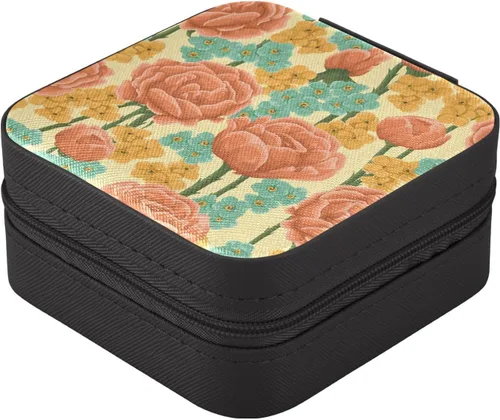 Vista 2 de WELLDAY Jewelry Box Rose Portable Travel Jewelry Case Organizer Bag Storage Box for Necklace, Earrings, Rings, Bracelet