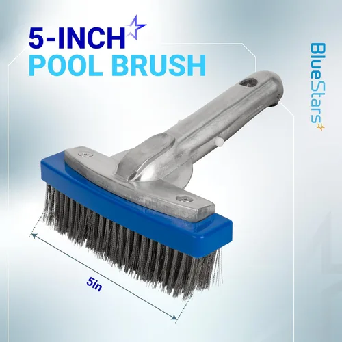 Vista 2 de BlueStars Cepillo de piscina resistente de 5 pulgadas con alambre de cerdas de acero inoxidable y mango de aluminio de 5 pulgadas, adecuado
