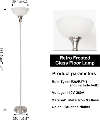 Vista 3 de HonoDing Lámpara de pie con pantalla de vidrio esmerilado en blanco mate - para decoración de habitación - Decoración para dormitorio - Lámpara