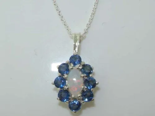 Vista 3 de Collar con colgante de plata de ley 925, ópalo natural y zafiro azul