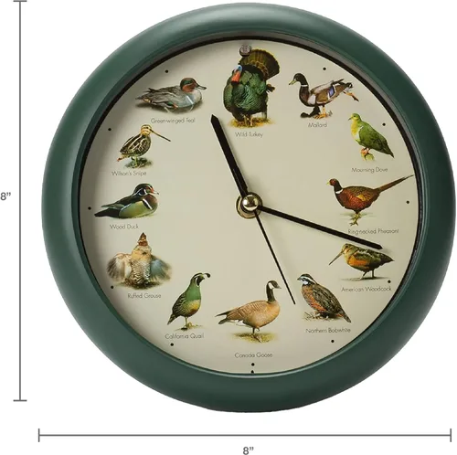 Vista 2 de Mark Feldstein, reloj cantando aves de caza salvaje de América del Norte, 8 pulgadas, verde