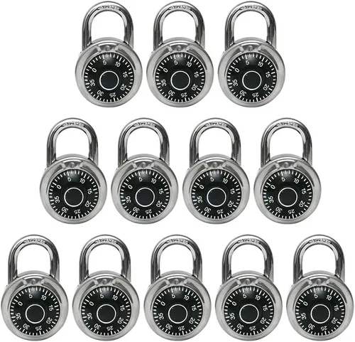 Vista 9 de LanuBe Cerradura de combinación de esfera estándar, 2 pulgadas de ancho, con diferentes combinaciones, placa giratoria negra, paquete de 12