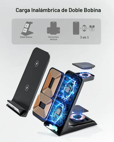 Vista 8 de Eazpower Cargador inalámbrico para fundas gruesas de 0.394 in/Otterbox/resistente, base de carga 3 en 1 para iPhone 17 16 15 14 Pro Max, estación