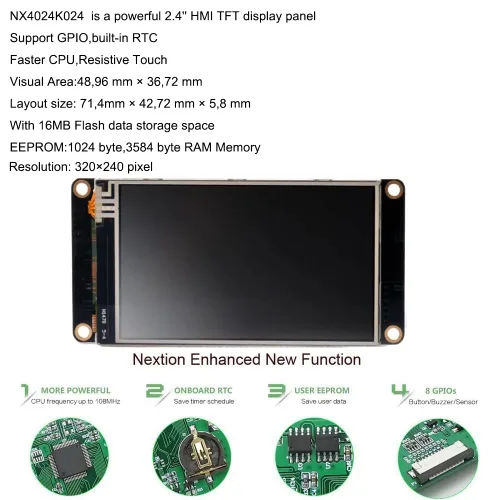 Vista 2 de Inglés Nextion Mejorado 2.4 '' HMI USART UART Serial TFT Touch Display Module Panel de pantalla (NX3224K024)