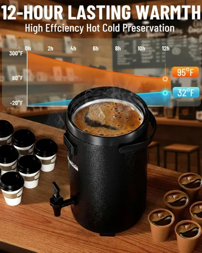 Vista 3 de WantJoin Dispensador de bebidas aislado – Dispensador térmico de acero inoxidable de 8 l/2 galones de bebidas frías y calientes con grifo para té