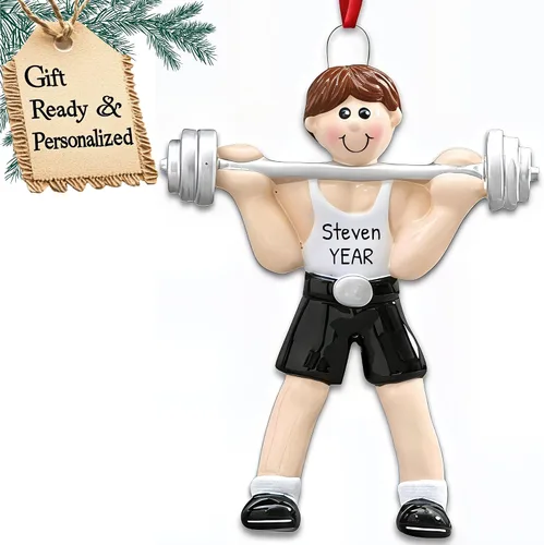 Vista 5 de Adornos de levantamiento de pesas personalizados para árbol de Navidad, adorno de entrenamiento, adorno de levantamiento de pesas, adorno de barra