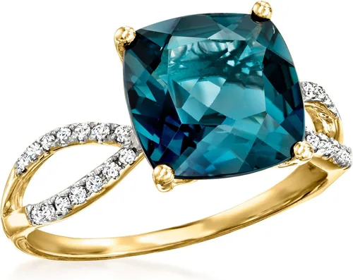 Vista 4 de Ross-Simons Anillo de topacio azul Londres de 4.90 quilates y diamantes de .11 qt t t en oro amarillo de 14 quilates