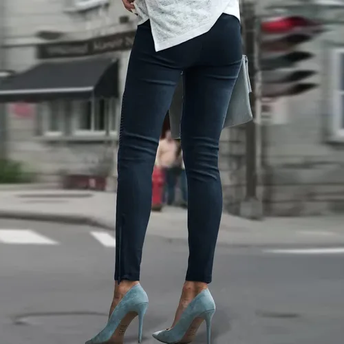 Vista 4 de Pantalones de trabajo para mujer, mallas elásticas, cómodos, largos, ajustados, casuales, elásticos, con bolsillos