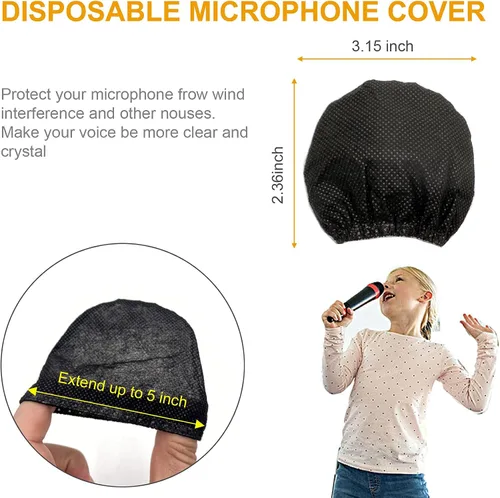 Vista 5 de 200 fundas desechables para micrófono, no tejidas con banda elástica de mano, funda protectora para parabrisas de micrófono para KTV, karaoke