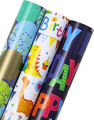 Vista 17 de WRAPAHOLIC Papel de regalo de oso para baby shower, mini rollo, 3 rollos, 17 x 120 pulgadas, diseño de oso de aventura en avión y fiesta para baby