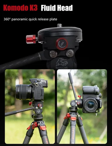 Vista 3 de IFOOTAGE Gazelle TA3B+Komodo K3 trípode de aluminio para cámara con cabezal fluido, trípode de viaje portátil, para fotografía profesional, creación