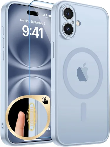 Vista 294 de zapica Funda magnética para iPhone Air, con protector de pantalla de vidrio templado, compatible con MagSafe, translúcida mate, a prueba de golpes