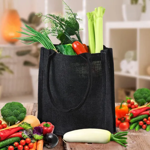 Vista 5 de 10 bolsas de arpillera con asas, bolsa de regalo de yute, impermeables, reutilizables, en blanco, para bricolaje, boda, dama de honor, compras
