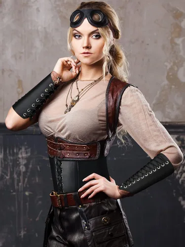 Vista 5 de Women Corset Belt Elastic with Faux Leather Gauntlet Wristband Halloween Costume