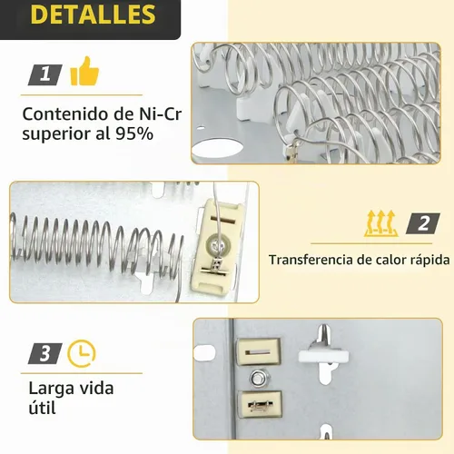 Vista 2 de Elemento calefactor de secadora 964p3 61927, sustituye al número de pieza 964p3 61927 D510329p 61195, compatible con los modelos ADE3SRGS173TW01