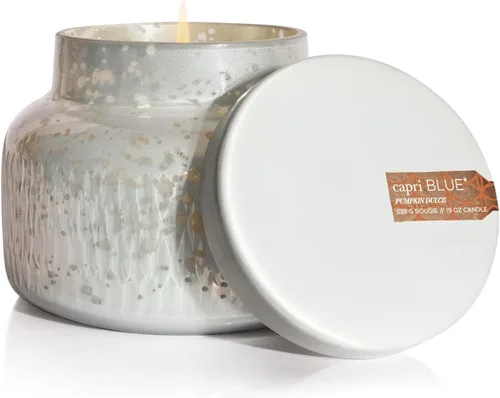 Vista 19 de Capri Blue Vela navideña en tarro de mercurio, mezcla de velas de soja, velas de otoño para el hogar perfumadas con manzana, canela y pera, vela