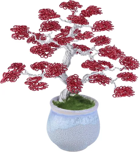 Vista 8 de rockcloud Escultura de árbol de dinero de alambre de aluminio con base de cerámica, bonsái de Feng Shui, decoración de oficina en casa para suerte