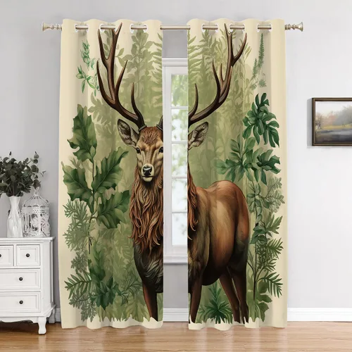 Vista 150 de Cortinas opacas de poliéster multicapa marrón con diseño de bosque natural, 2 unidades, 26 x 24 pulgadas
