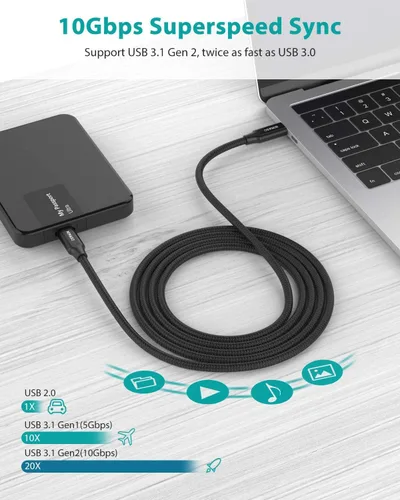 Vista 3 de Cable NIMASO USB C 3.1 Gen 2 de transferencia de datos de 10 Gbps, cable de monitor de salida de video 4K, carga rápida PD de 100 W para iPhone