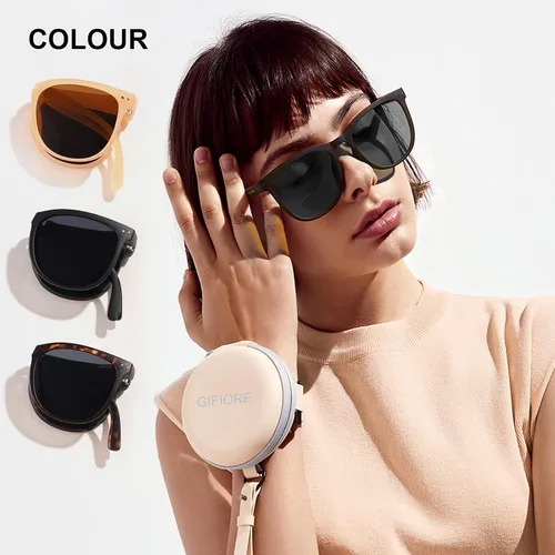 Vista 2 de GIFIORE Lentes de sol polarizados plegables para mujeres y hombres, plegables, antideslumbrantes, con funda, ultraligeros, 0.67 oz