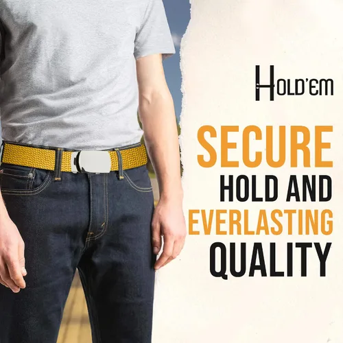Vista 7 de Hold'Em Cinturones militares de lona para hombres, hebilla deslizante de plata pulida, resistente, ajustable
