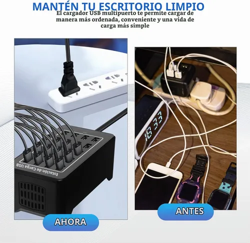 Vista 5 de Estación de carga USB de escritorio de 20 puertos - Cargador inteligente multifunción de 100 W para teléfonos inteligentes, tabletas y más
