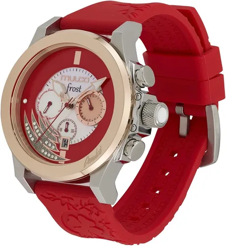 Vista 2 de MULCO Ilusion - Juego de reloj para mujer, pulsera de oro rosa, correa de silicona impermeable de acero inoxidable, Escarcha (rojo), Moderno