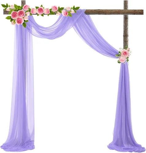 Vista 9 de Decoración de tela de gasa, 1 panel de 2 x 10 pies, cenefas sin arrugas, tela drapeada suave para arco de boda con 2 cintas, para decoración