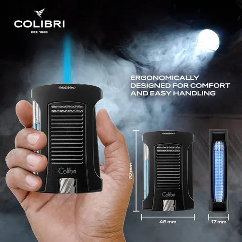 Vista 2 de Colibri Daytona - Encendedor de butano resistente al viento: llama ajustable, encendedor de puros recargable de un solo chorro, diseño ergonómico
