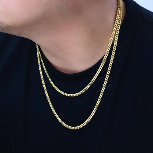 Vista 6 de Nuragold Collar con colgante de cadena de eslabones cubanos Miami de oro amarillo de 10 quilates de 0.177 in, joyería para hombre y mujer, joyería