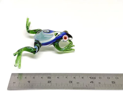 Vista 2 de Figuras en miniatura de rana animales soplados a mano, arte de vidrio, regalo coleccionable para decorar 3 pulgadas (verde azul)