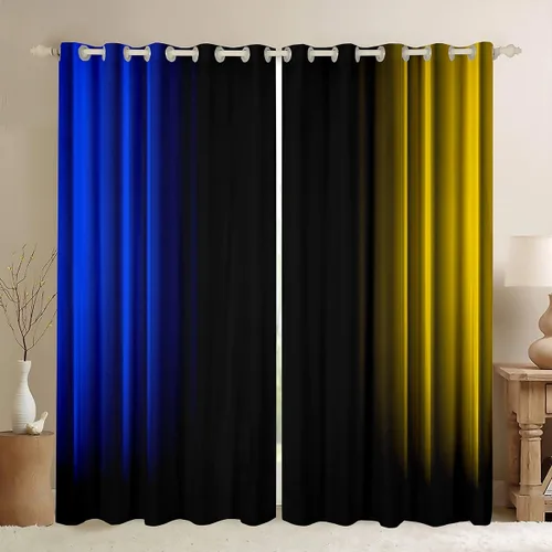 Vista 29 de Feelyou Cortinas abstractas degradadas para niños, adolescentes y mujeres, cortinas de ventana azules, moradas y negras, tratamientos geométricos