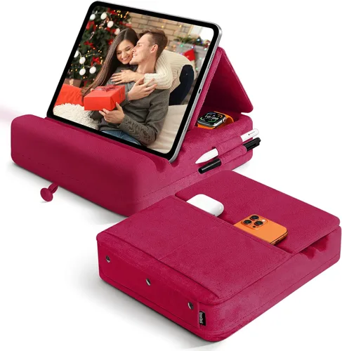 Vista 10 de Soporte de almohada para tablet con almacenamiento, soporte plegable para iPad para Lep, cama, sofá y escritorio, base suave con bolsillo y soporte