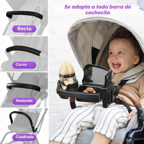 Vista 4 de Bandeja universal para refrigerios para cochecito, 3 en 1 soporte
