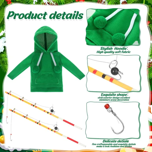 Vista 3 de Sotiff Juego de ropa de muñeca de pesca de Navidad, 12 piezas, ropa de muñeca de vacaciones, accesorios novedosos de pesca para panadero, accesorios