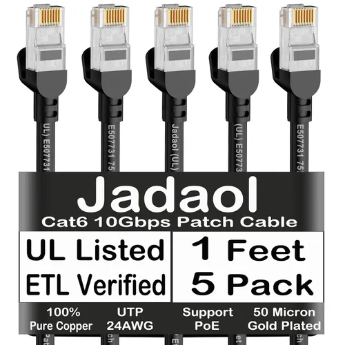 Vista 23 de Cable Ethernet Cat 6 de 1 pie (paquete de 6), para exteriores e interiores, compatible con red Cat7 de 10 Gbps, cable de conexión LAN plano