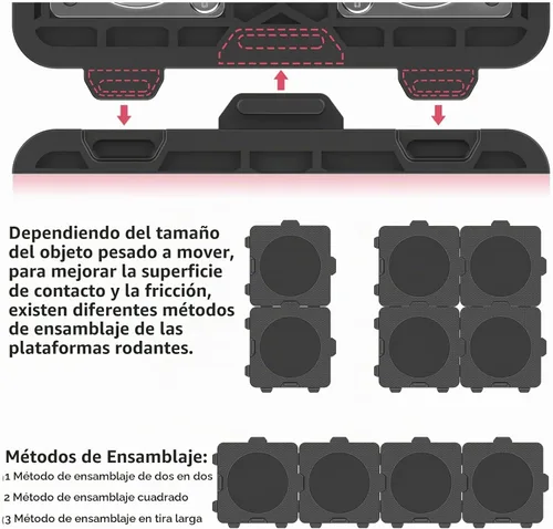 Vista 4 de ONEON Paquete de 4 unidades de plataformas para muebles con ruedas giratorias de 360° interconectables